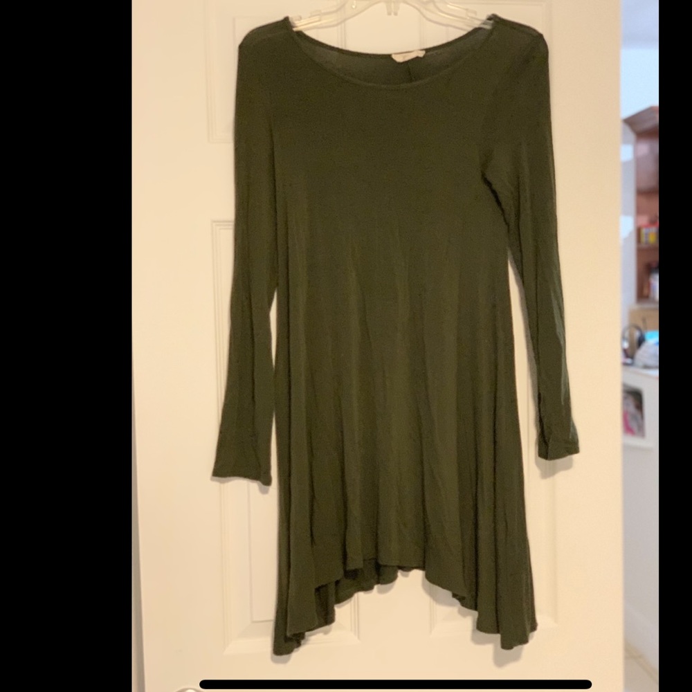 Dark green casual long sleeve mini dress